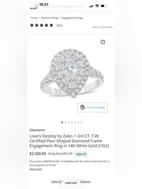 Zales Pear-Shaped Diamond Frame Engagement Ring in 14K White Gold Used since